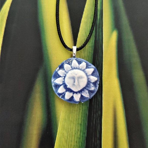 Handmade Ceramic Blue Sun Pendant Necklace, Sol Pendant - Picture 10 of 12